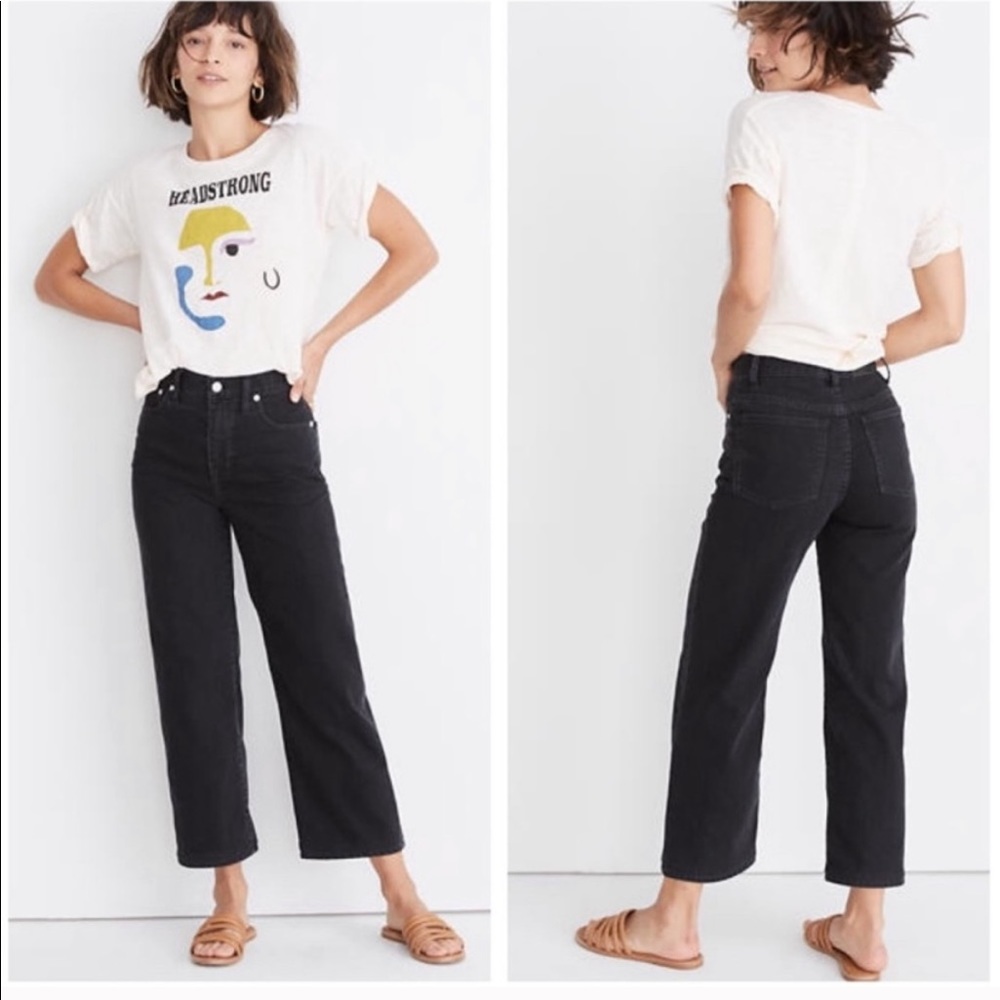 Madewell Slim Wide Leg Cropped Black Jeans 30